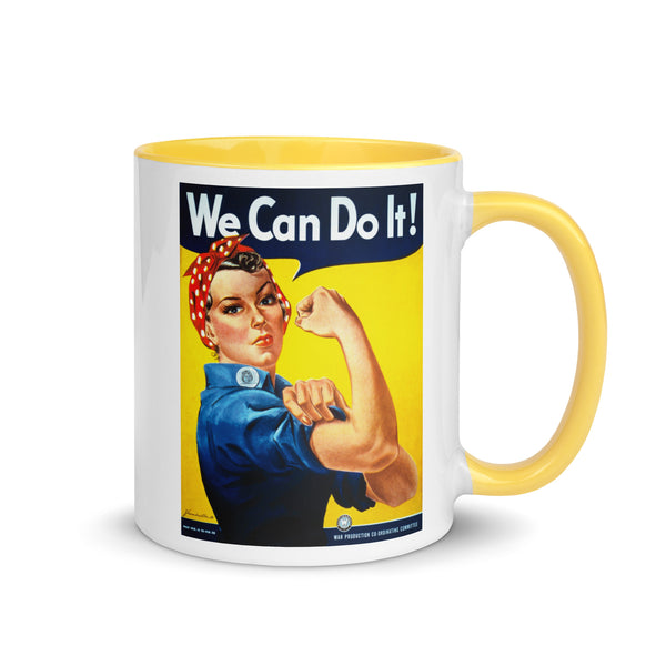 Rosie the Riveter Mug in Yellow, Red, or Pink